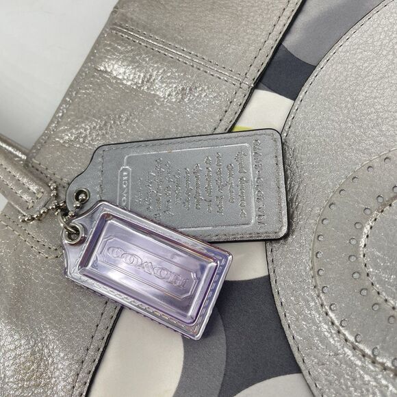 Coach  14970 Julia Op Art Signature Shoulder Tote Bag Silver 16”X13” - Picture 7 of 9